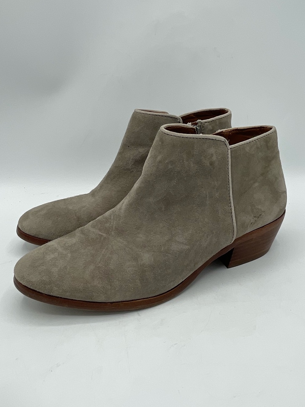 Sam Edelman Petty Taupe Suede Ankle Bootie - Classic Side Zip
